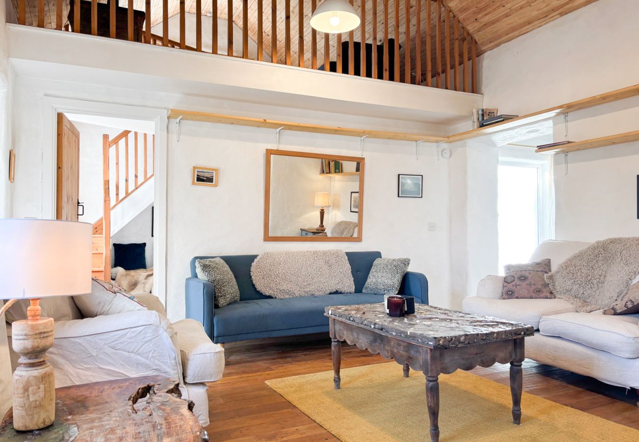 Moyard Stone Cottage, Connemara.  Country cottage style. Stylish furniture, mezzanie. 